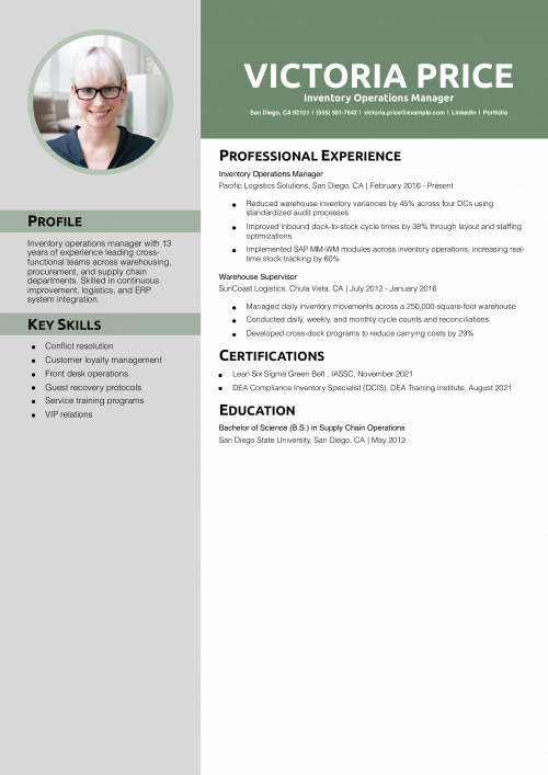 Inventory Operations Manager Resume Example