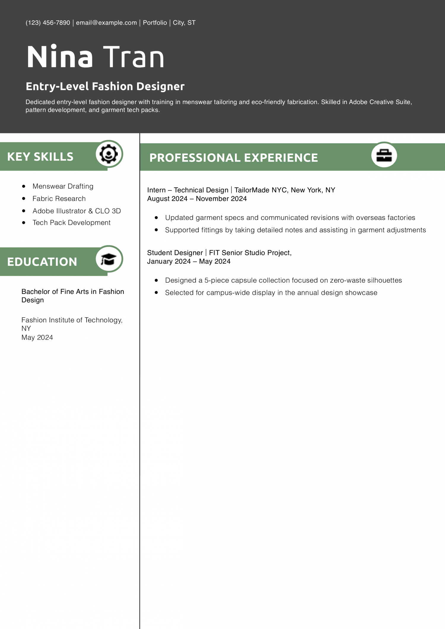 Entry-Level Fashion Designer Resume