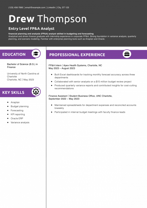  Entry Level FP&A Analyst Resume Example
