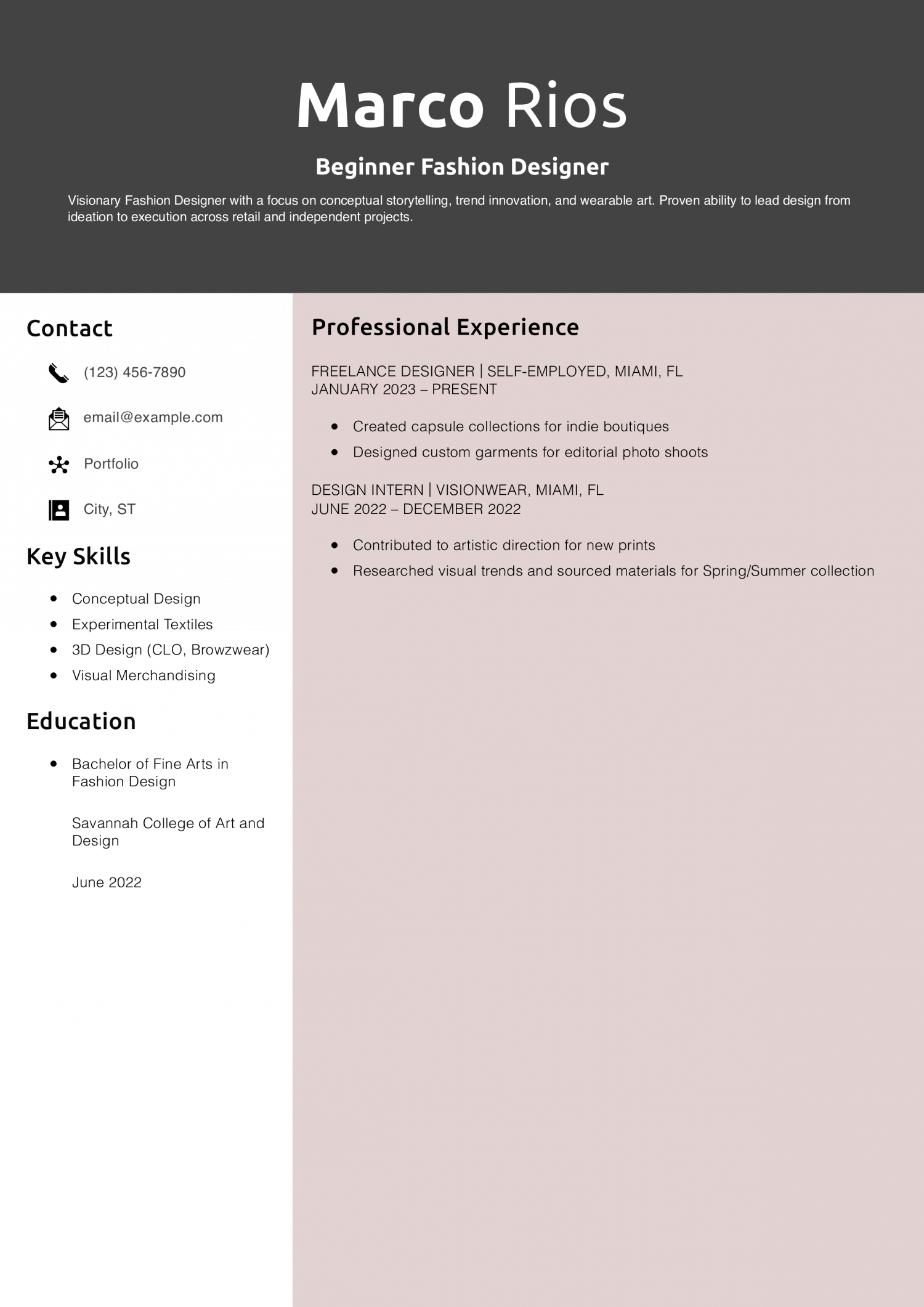 Creative Resume for Fashion Designer