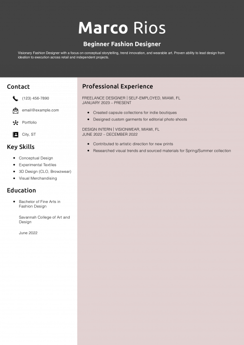 Creative Resume for Fashion Designer