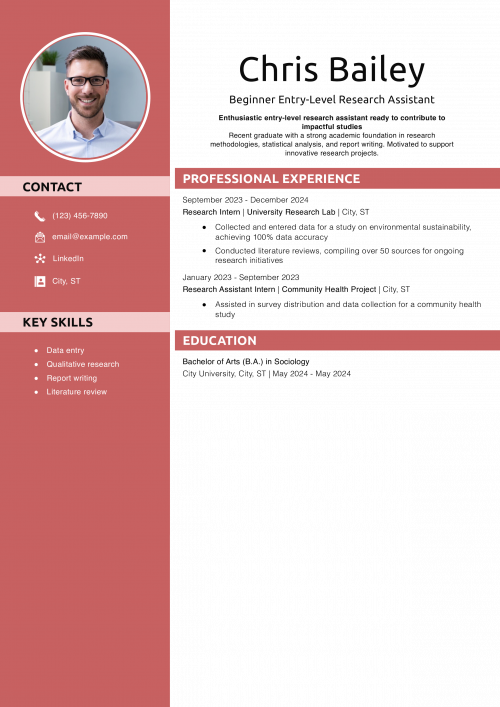 Beginner Entry-Level Research Assistant Resume