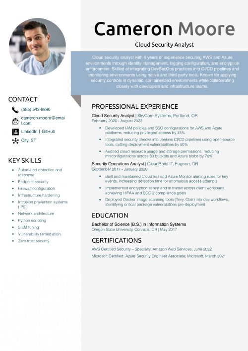 Cloud Security Analyst Resume Example