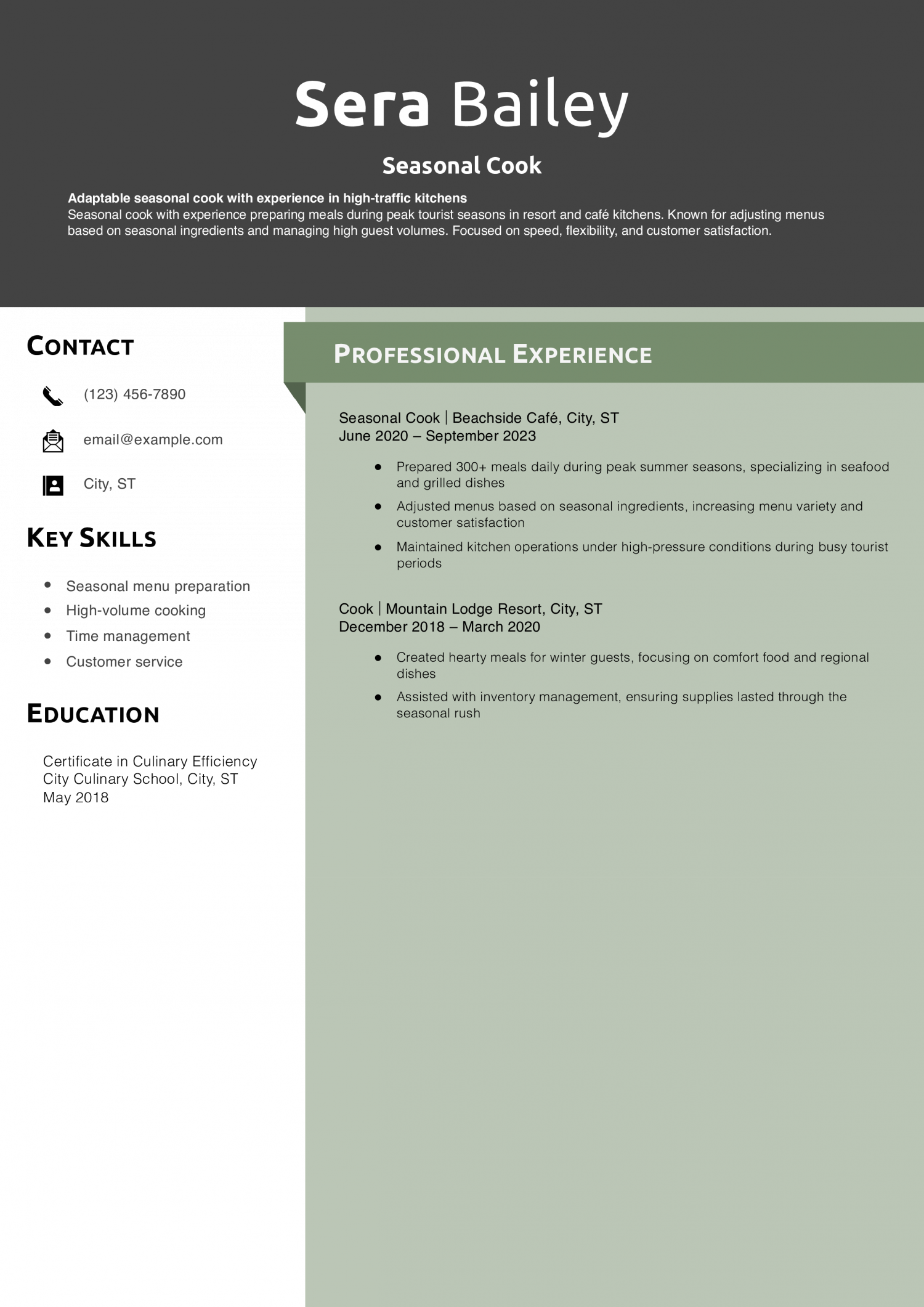 Seasonal Cook Resume