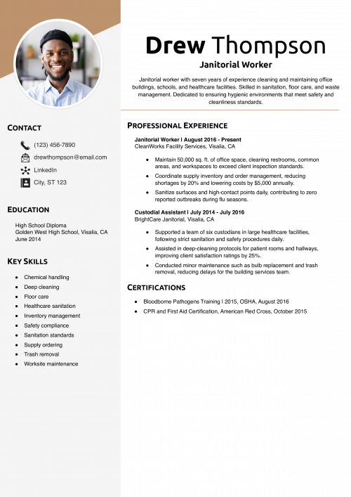 Janitorial Worker Resume Example