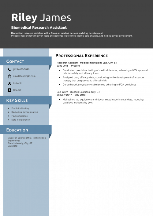 Biomedical Research Assistant Resume