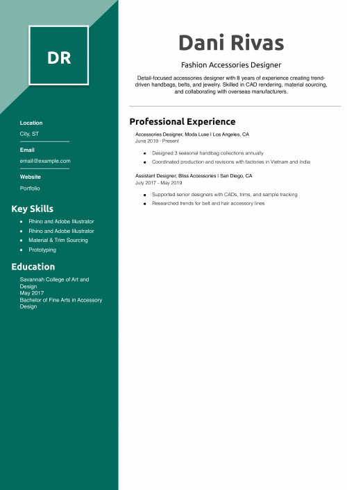 Fashion Accessories Designer Resume