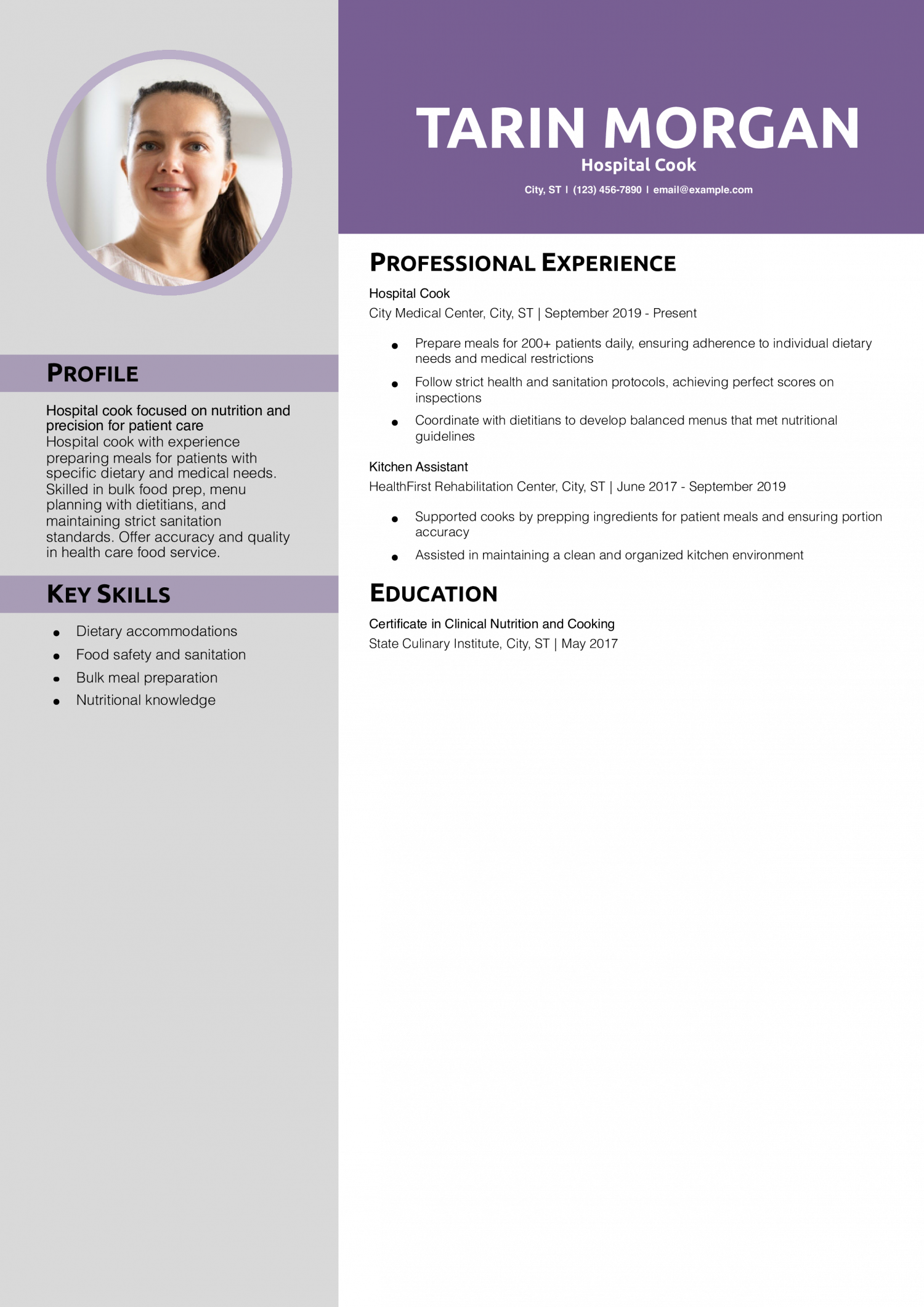 Hospital Cook Resume