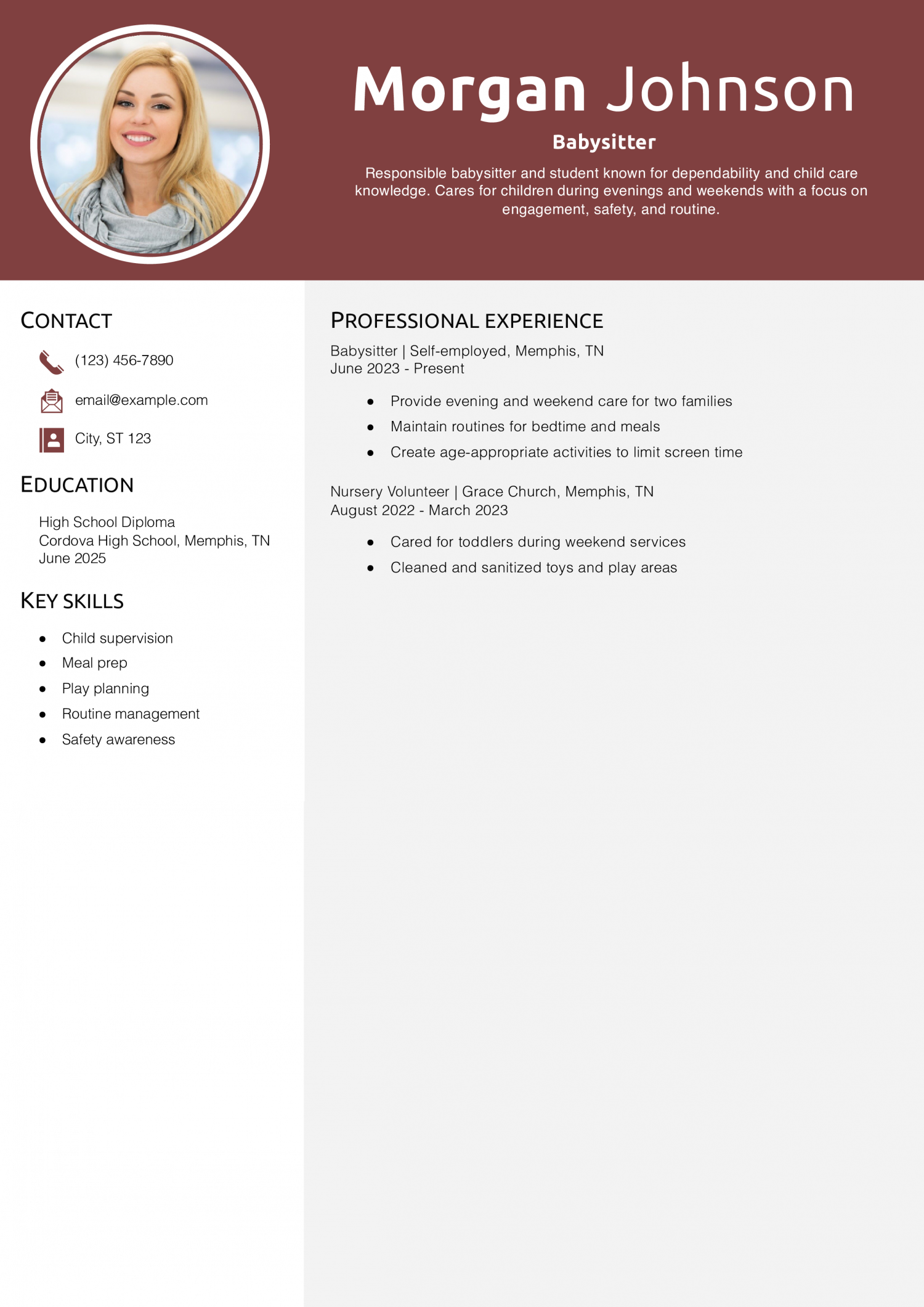 Babysitter resume example