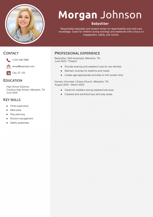 Babysitter resume example