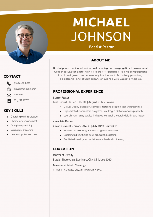 Baptist Pastor Resume Example