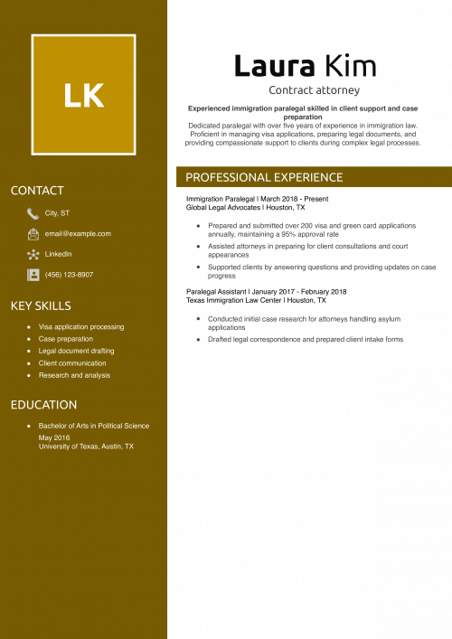 Immigration paralegal resume