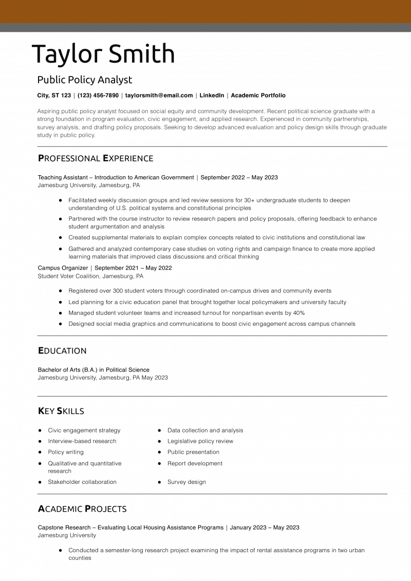 Public Policy Analyst Resume Example