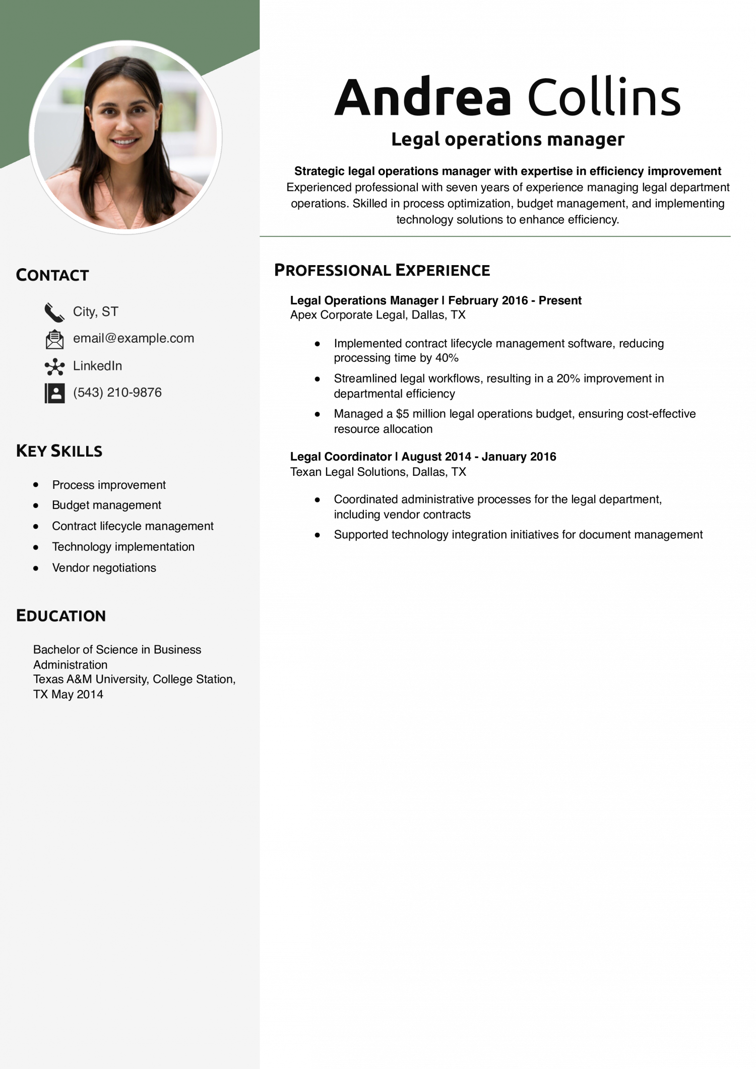 Legal operations manager resume