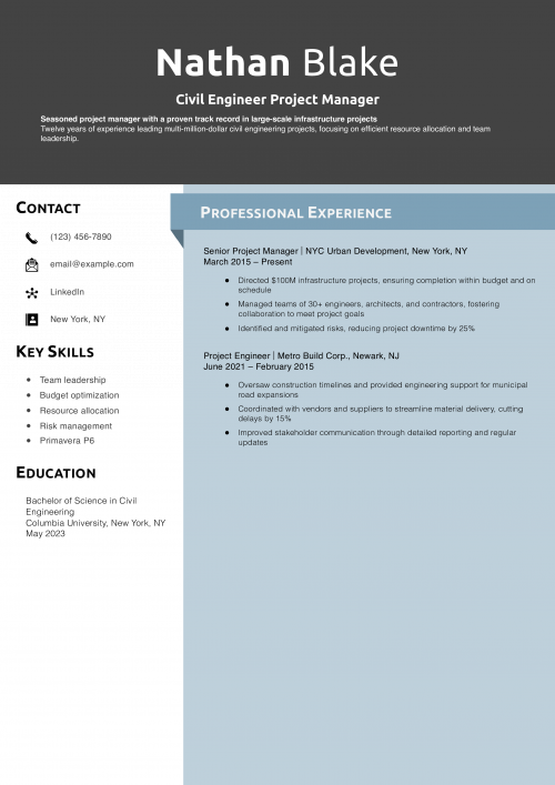 Civil Engineer Project Manager Resume
