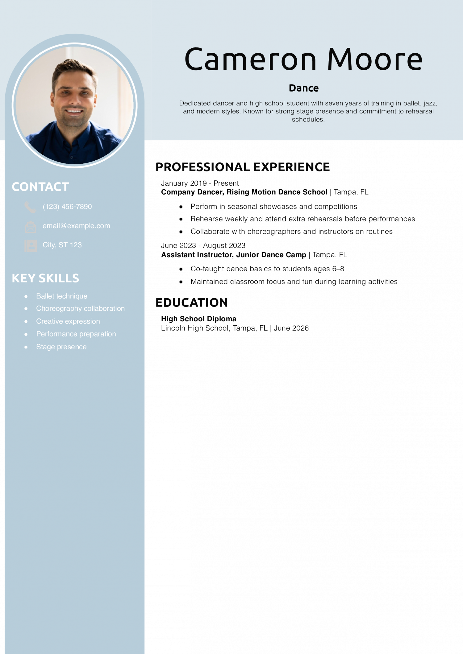 Dance resume example