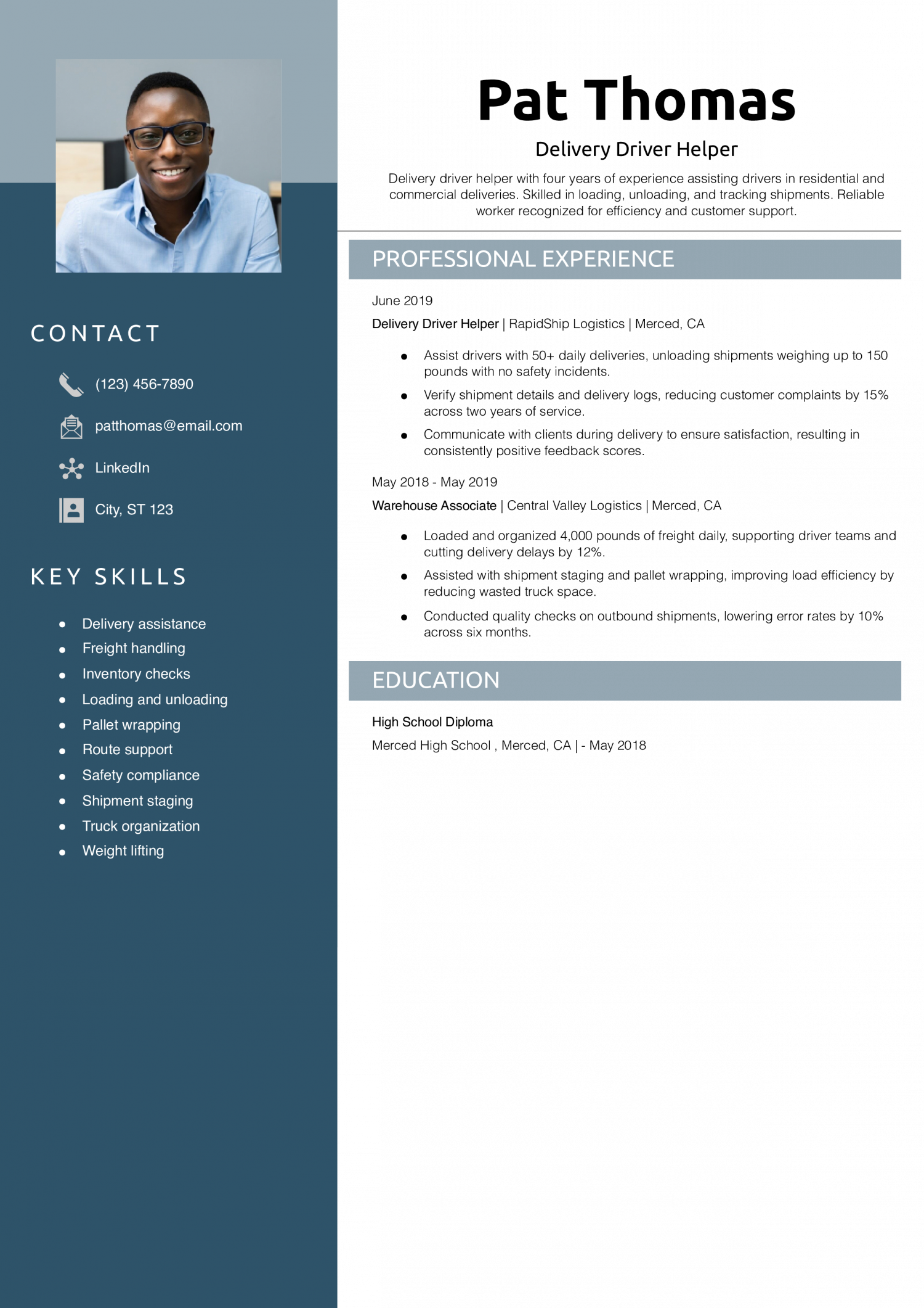 Delivery Driver Helper Resume Exam