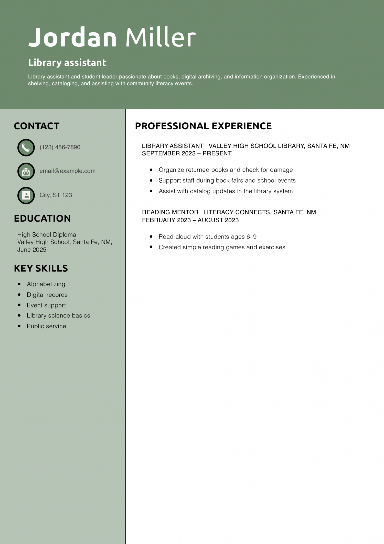 Library assistant resume example