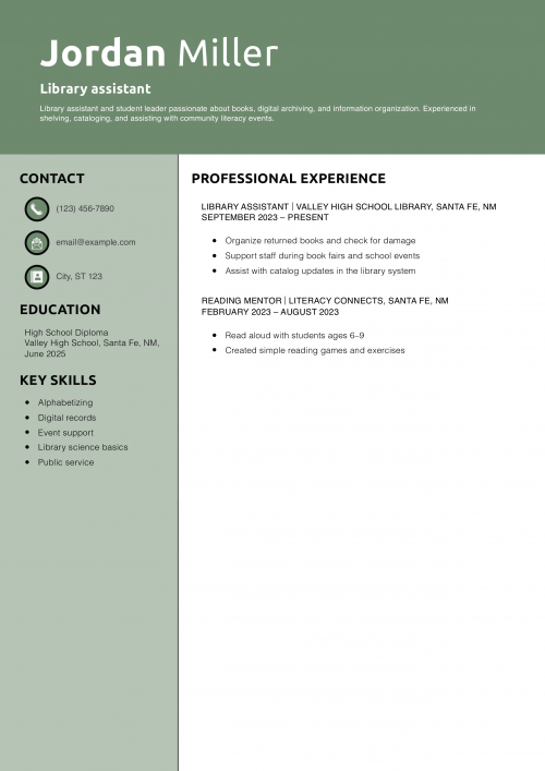 Library assistant resume example