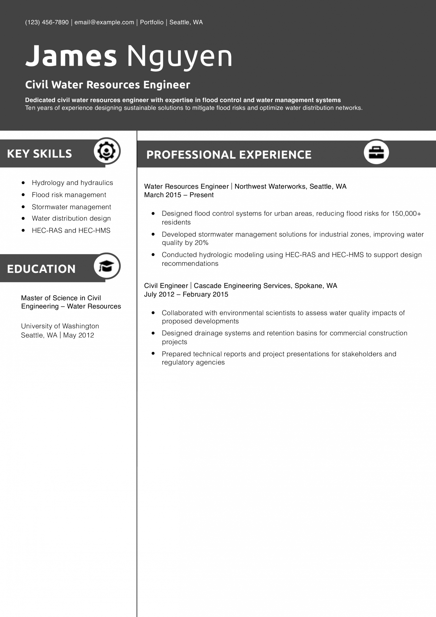 Civil Water Resources Engineer Resume