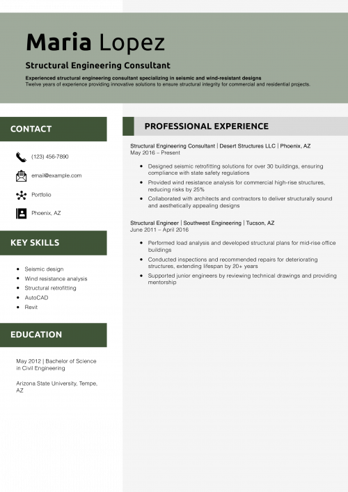Structural Engineering Consultant Resume