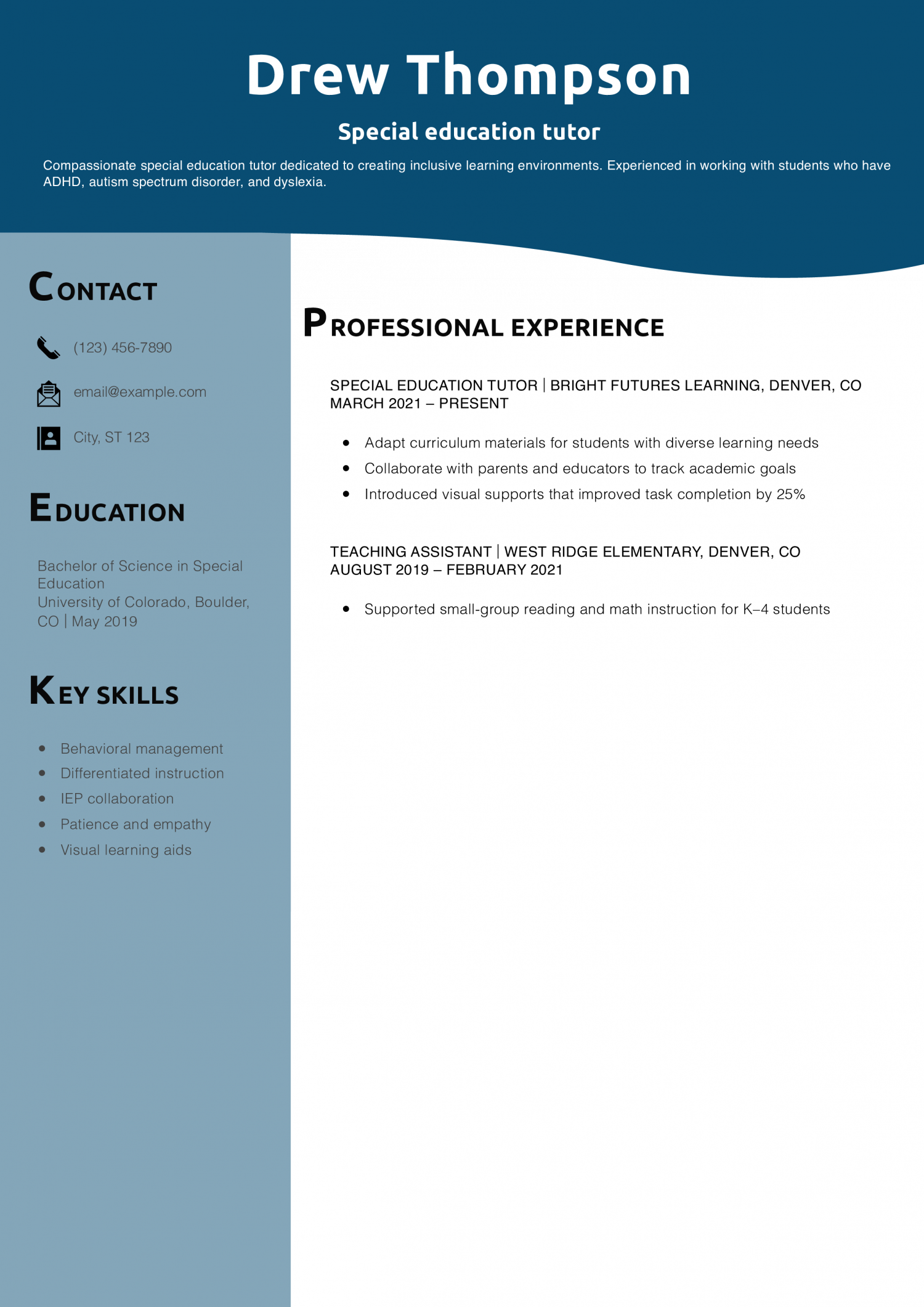 Special education tutor resume example