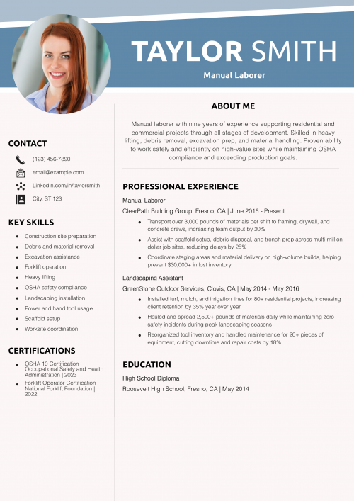 Manual Laborer Resume Example