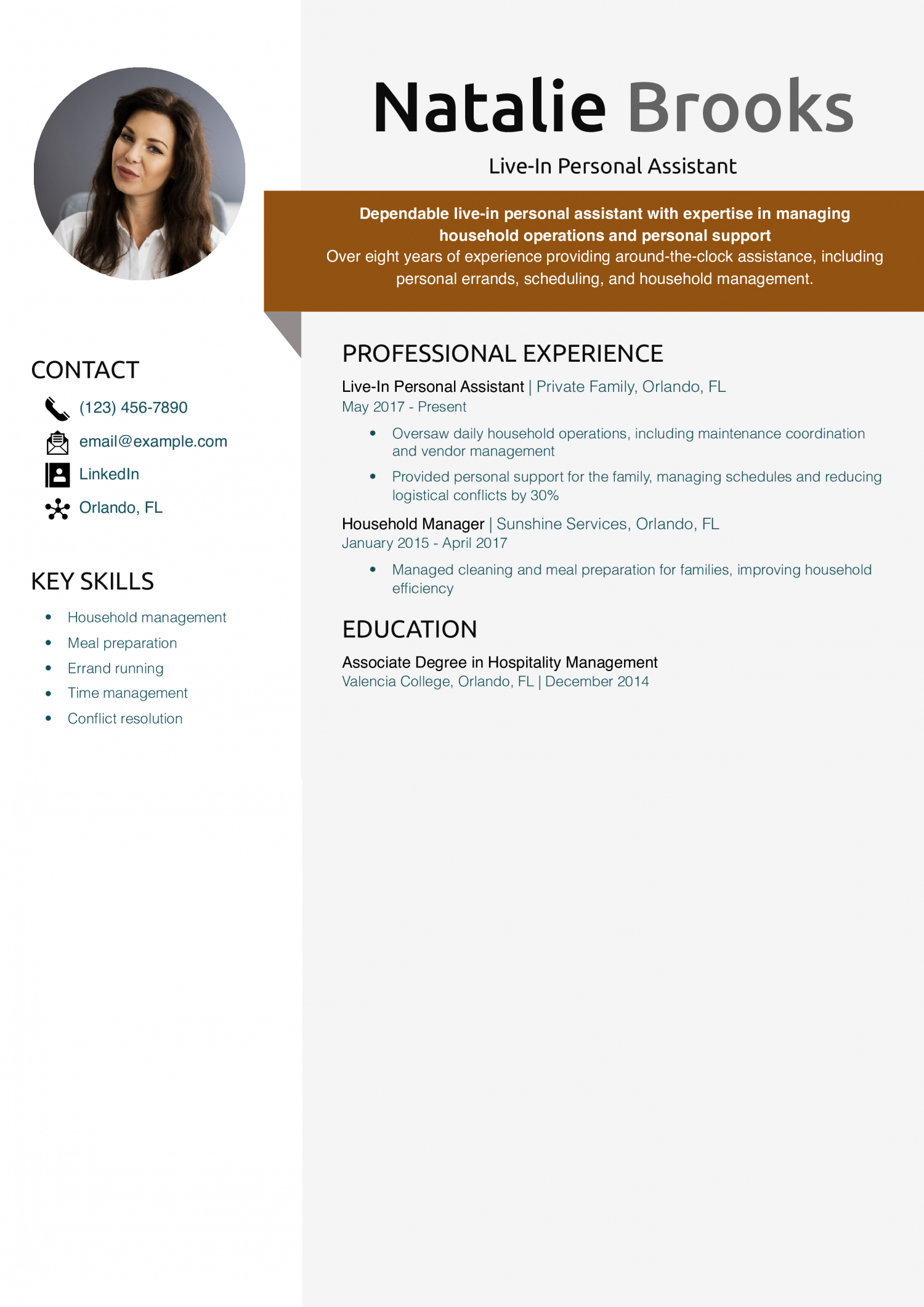 Live-In Personal Assistant Resume