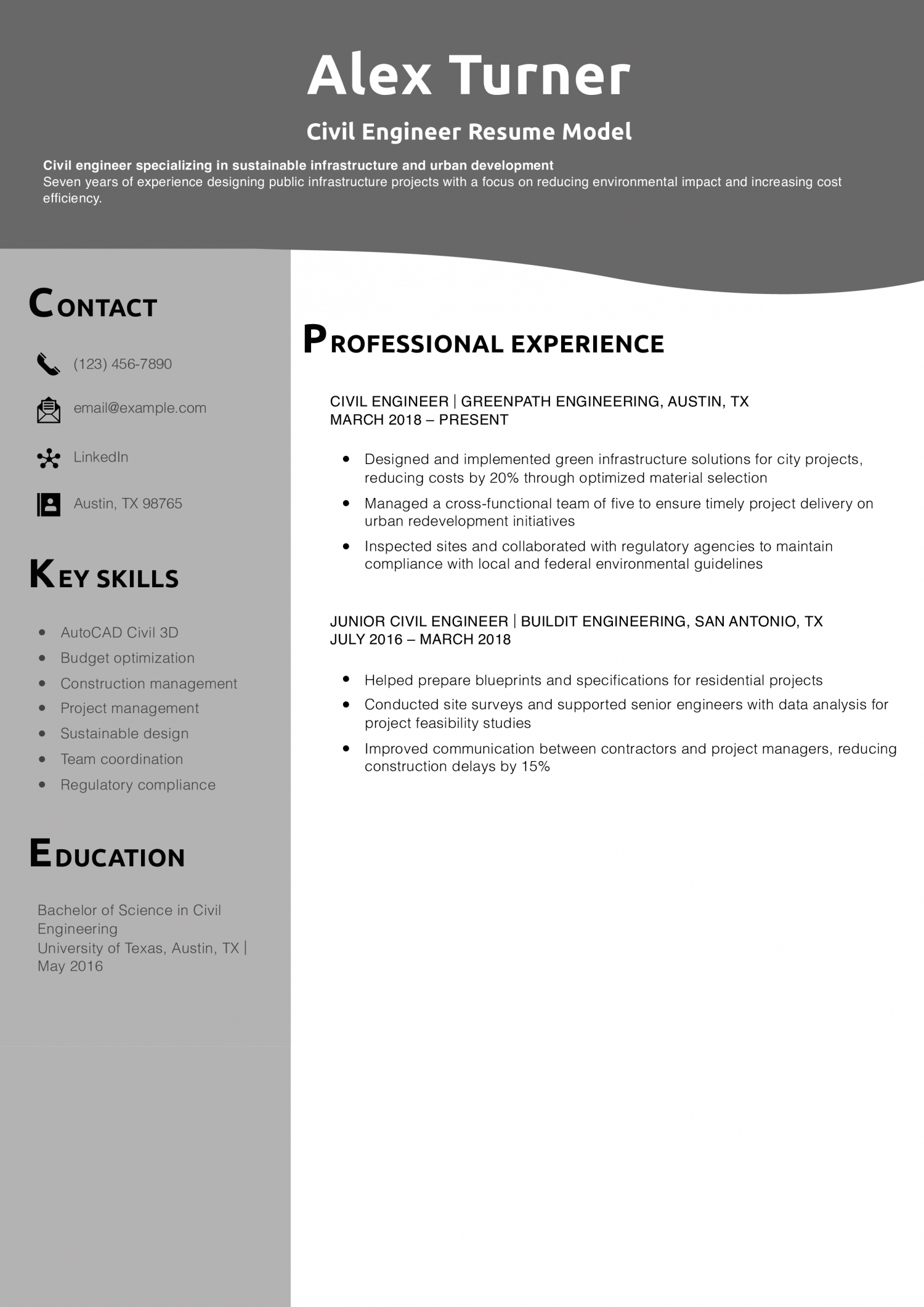 Civil Engineer Resume Model