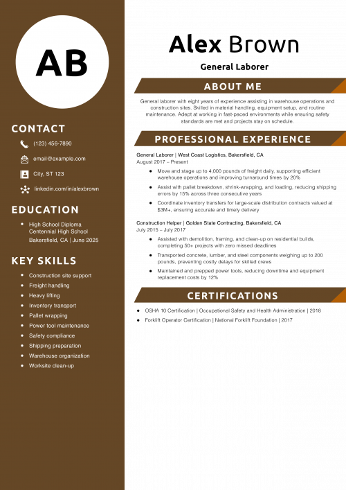 General Laborer Resume Example