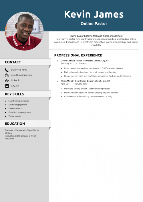Online Pastor Resume Example