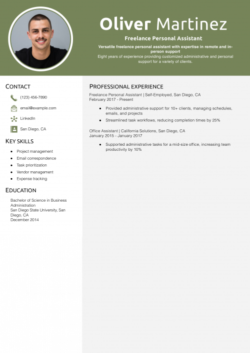  Freelance Personal Assistant Resume