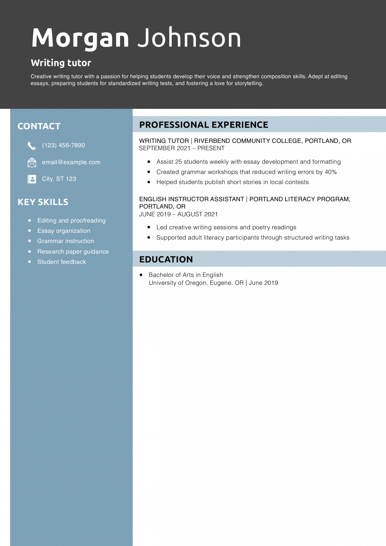 Writing tutor resume example