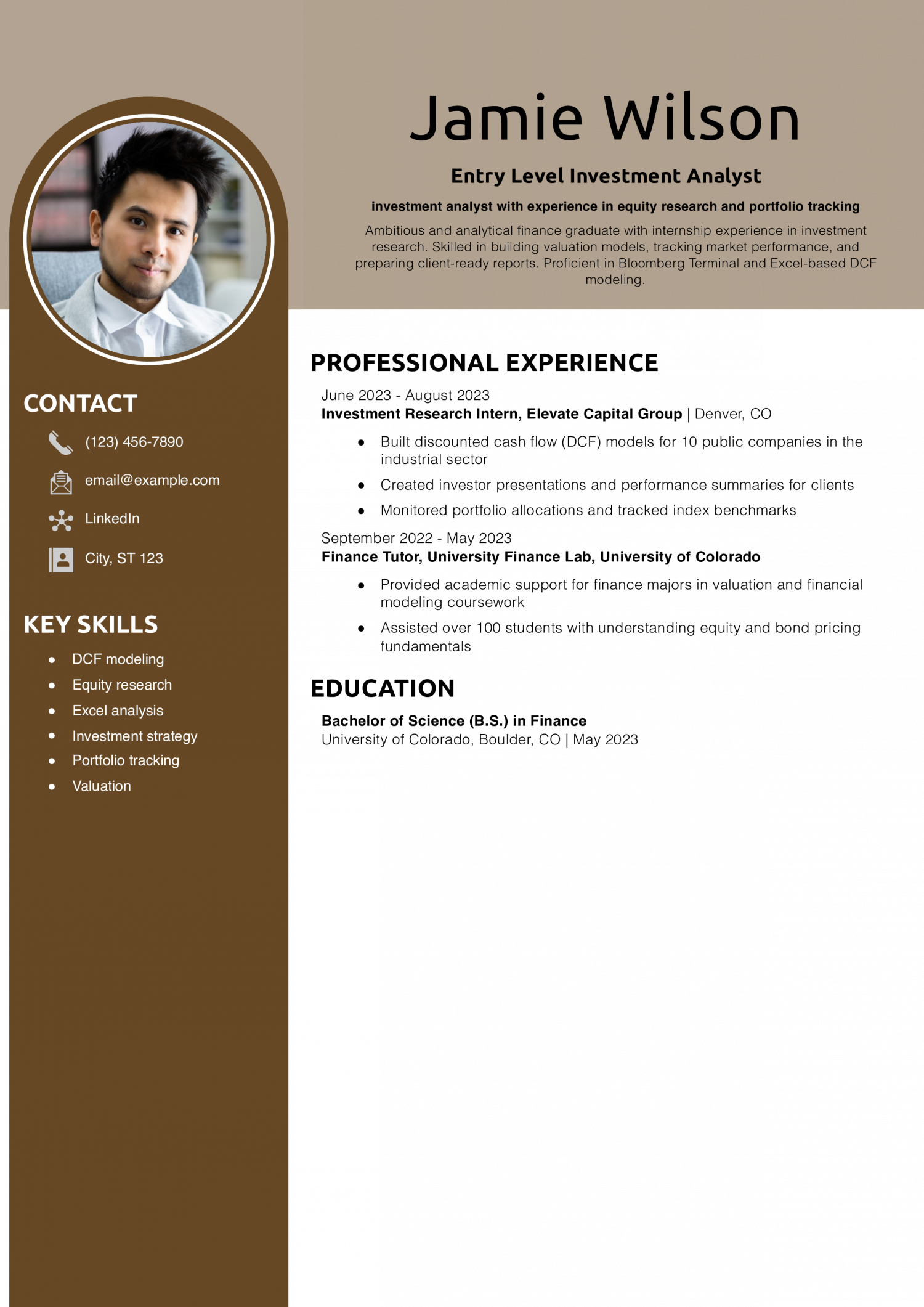  Entry Level Investment Analyst Resume Example