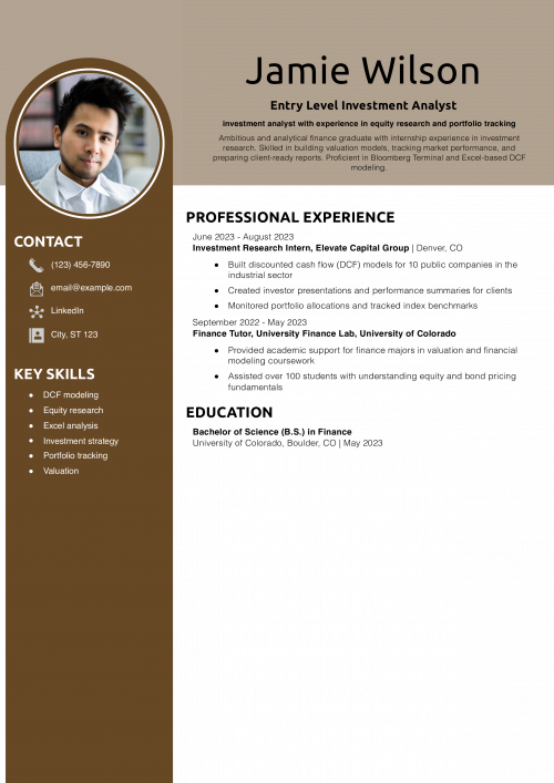  Entry Level Investment Analyst Resume Example