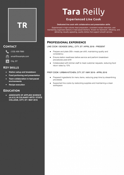 Experienced Line Cook Resume
