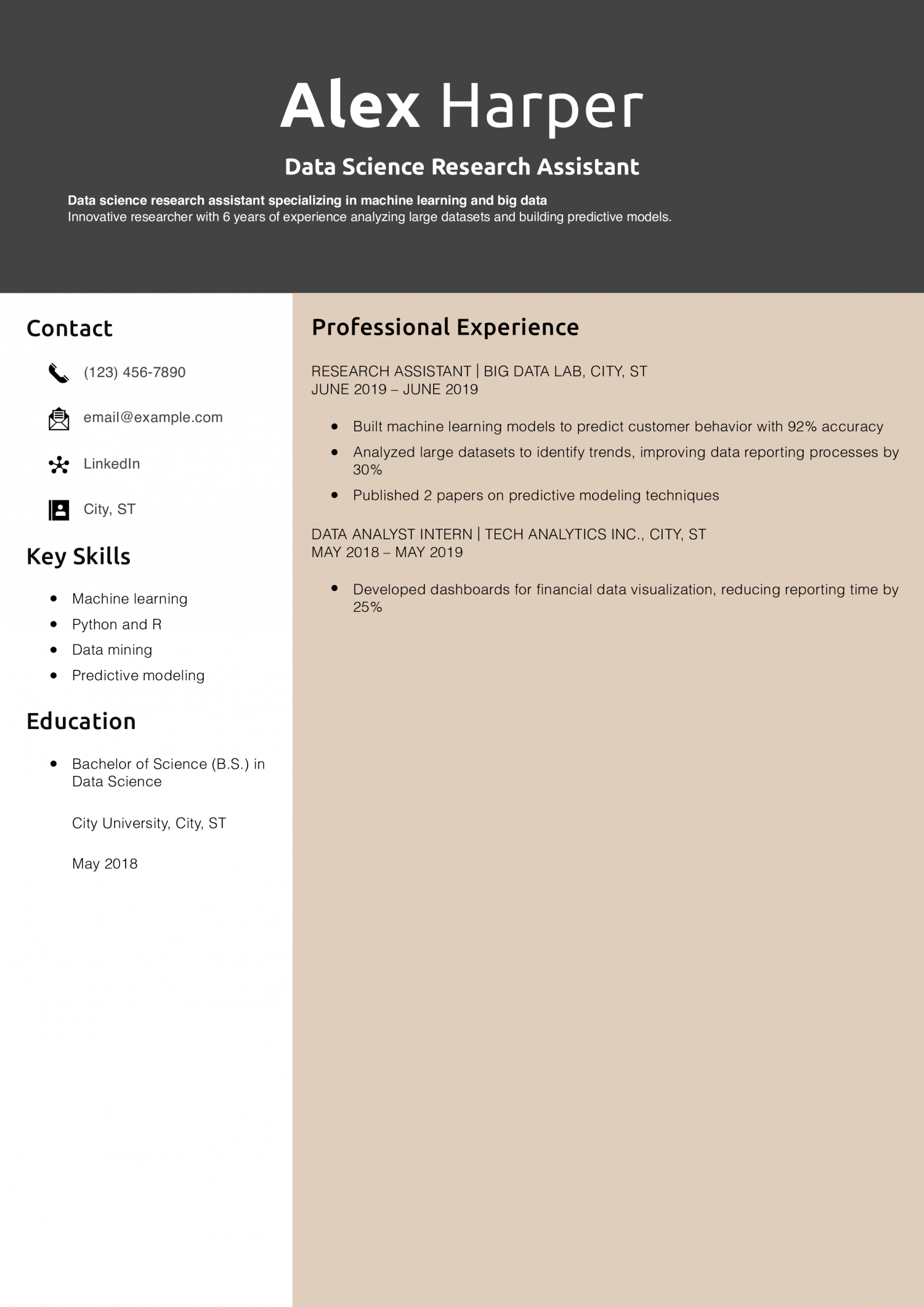 Data Science Research Assistant Resume