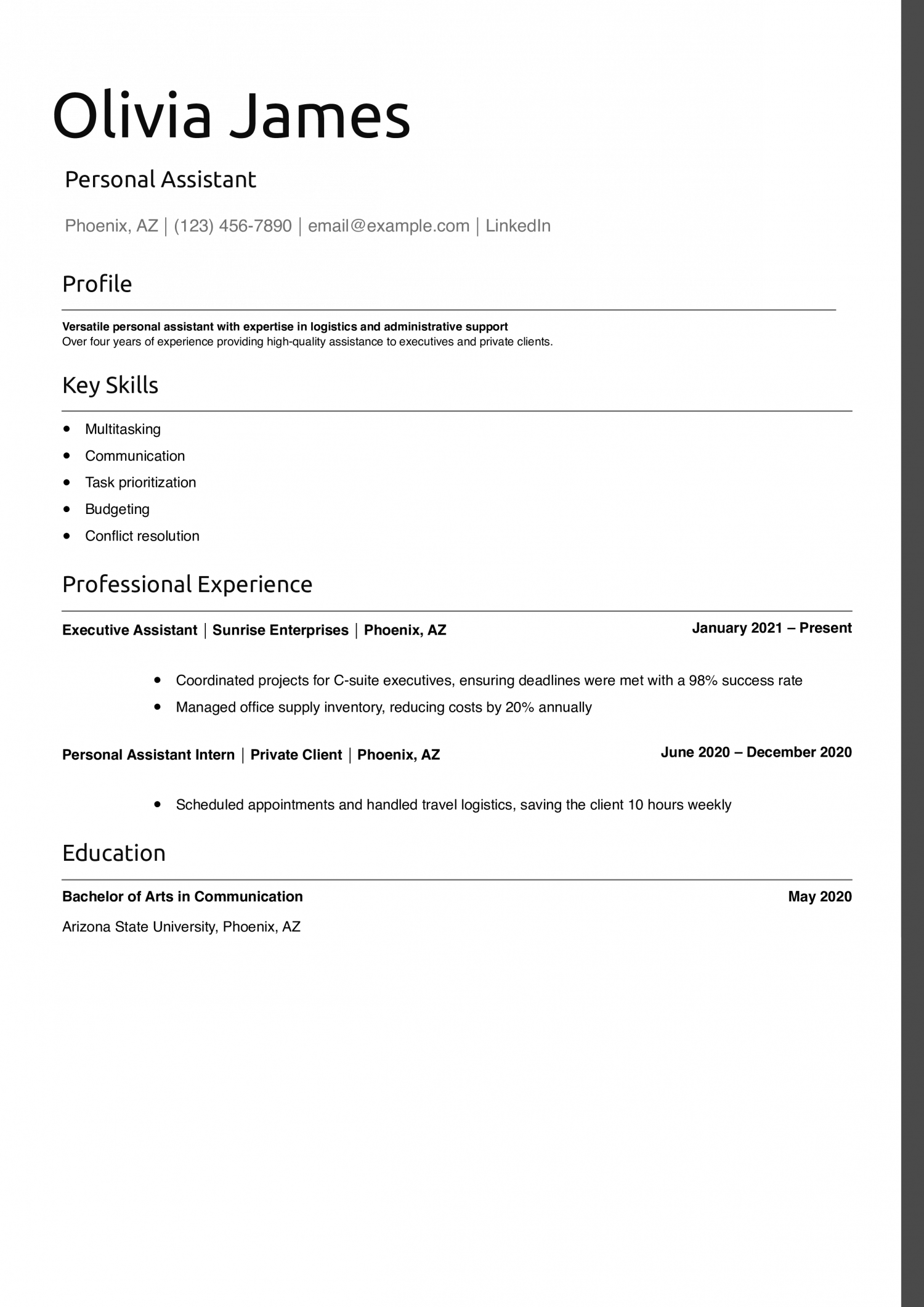 Personal Assistant Skills Resume