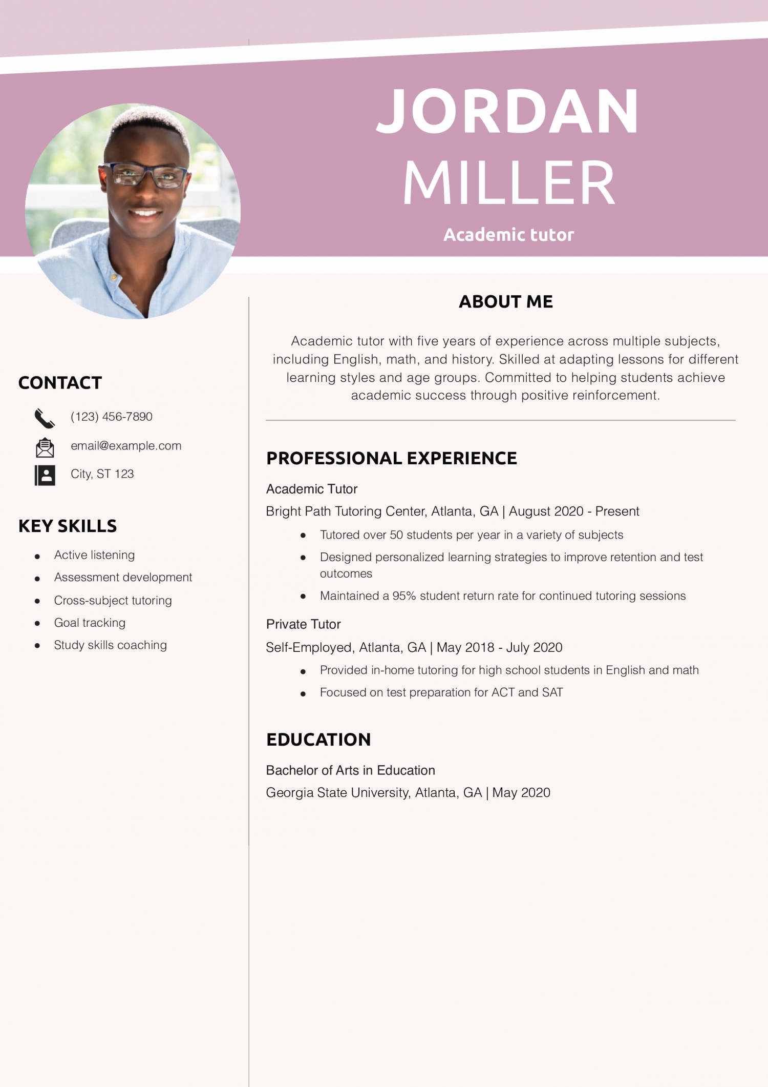 Academic tutor resume example