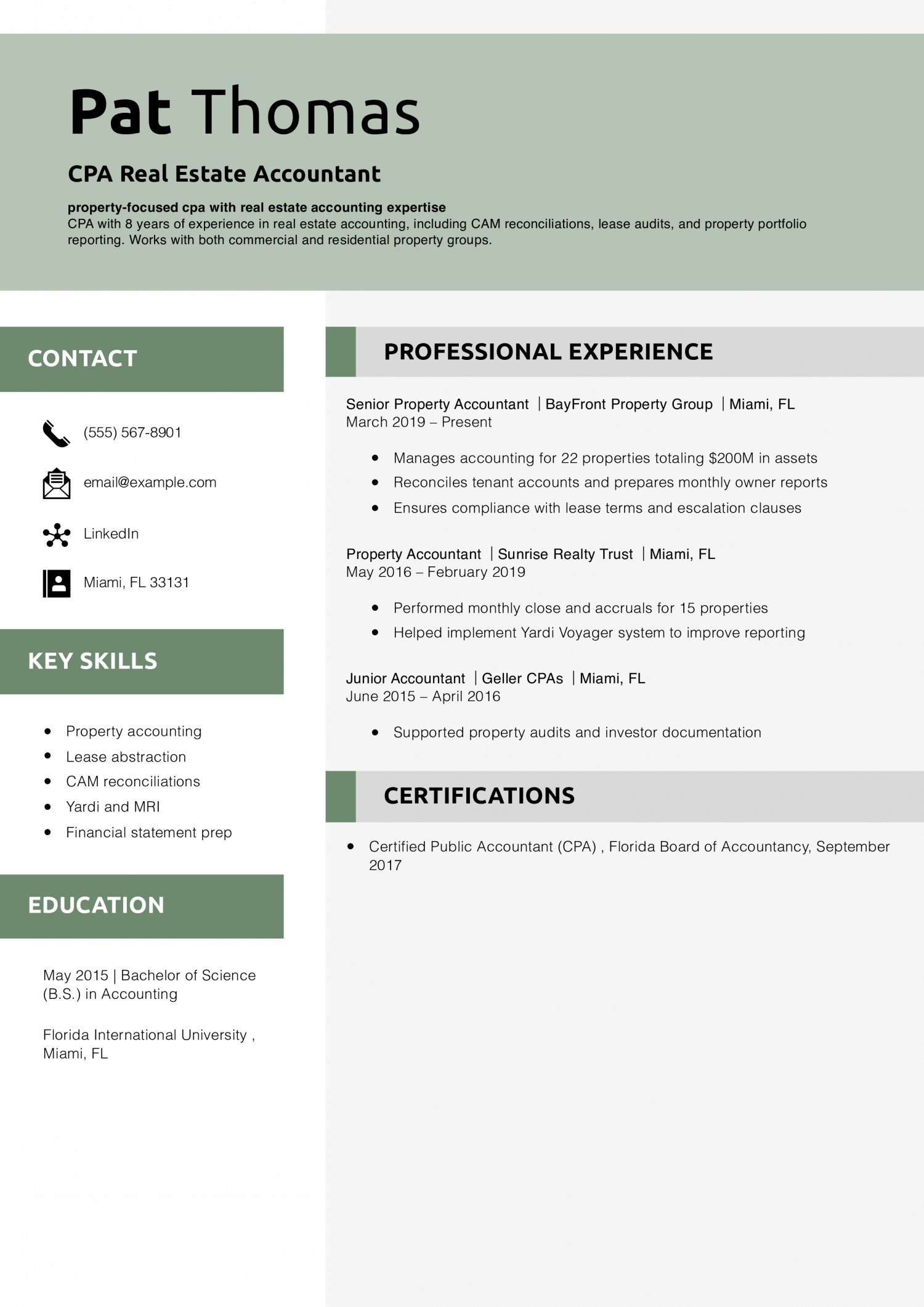 CPA Real Estate Accountant Resume 