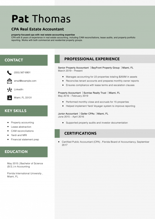 CPA Real Estate Accountant Resume 