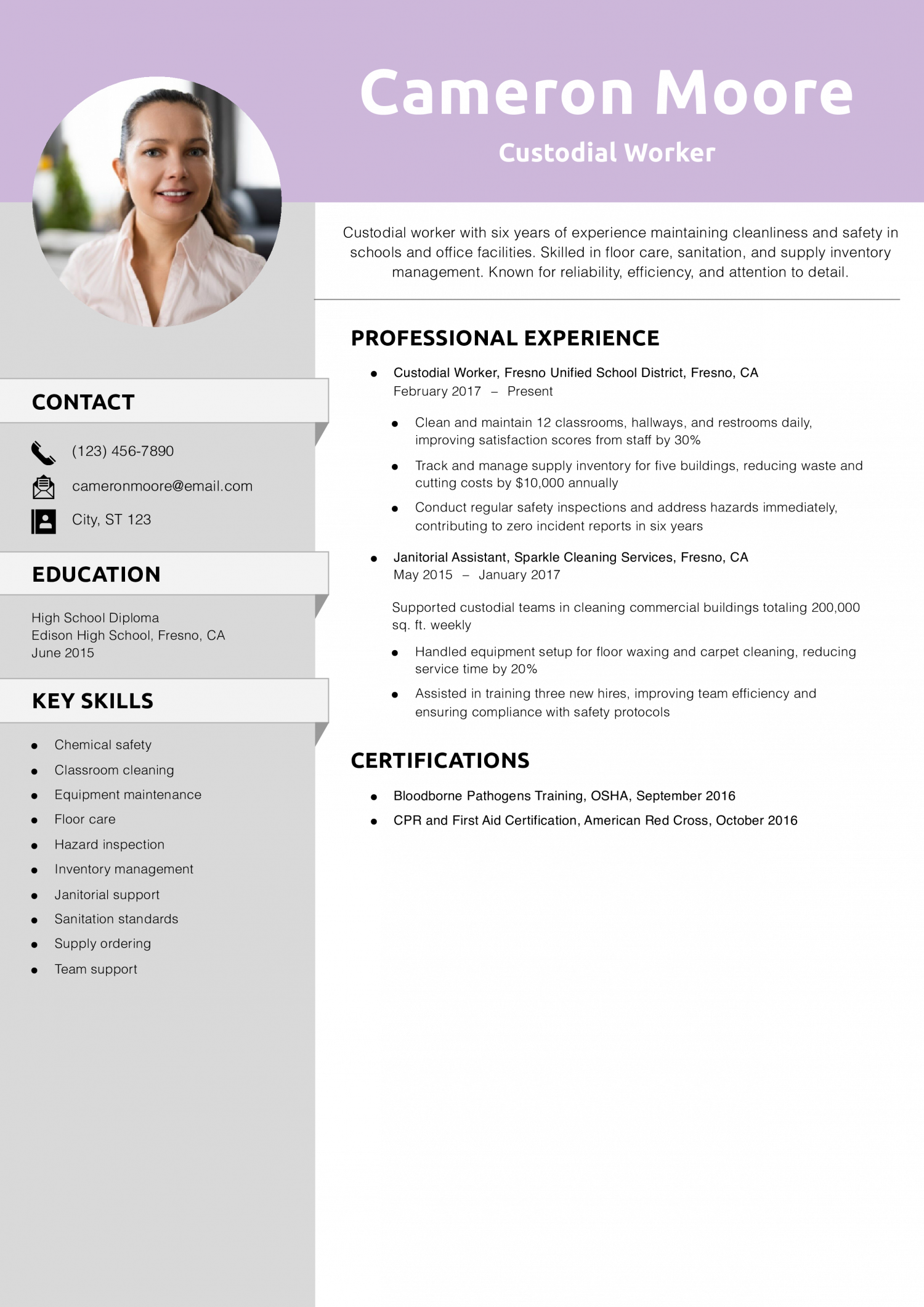 Custodial Worker Resume Example 