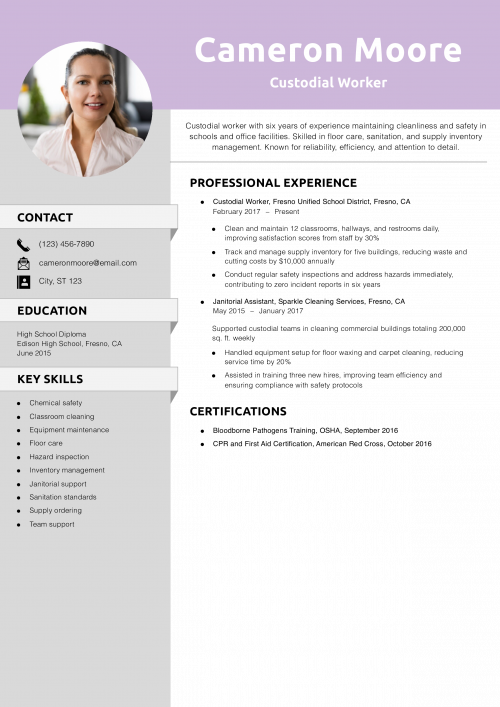 Custodial Worker Resume Example 