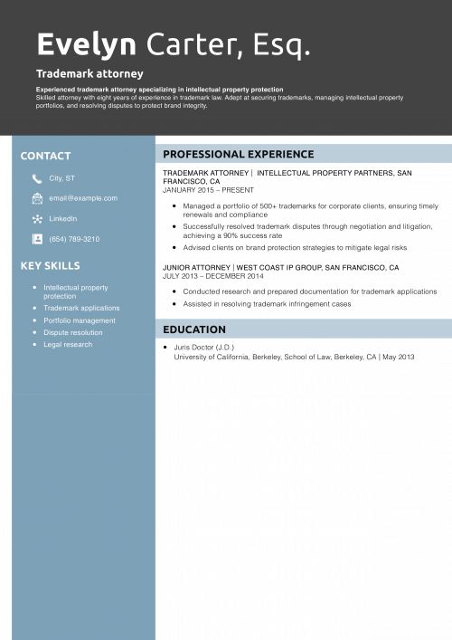 Trademark attorney resume