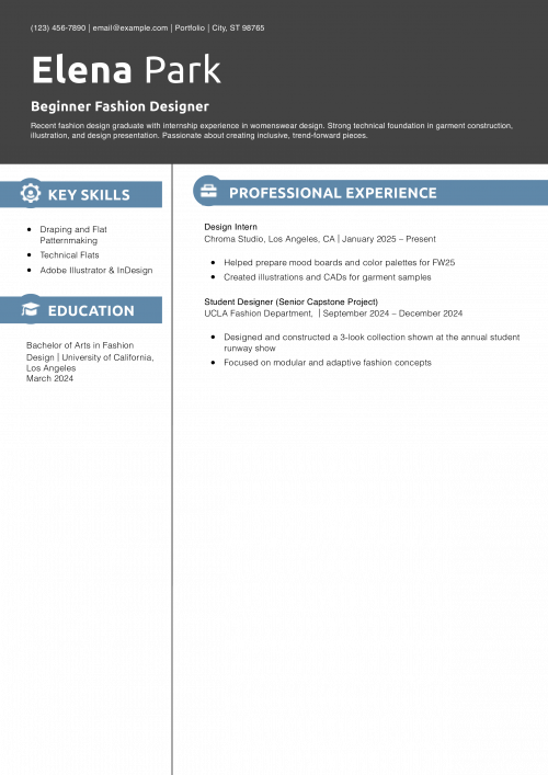 Beginner Fashion Designer Resume