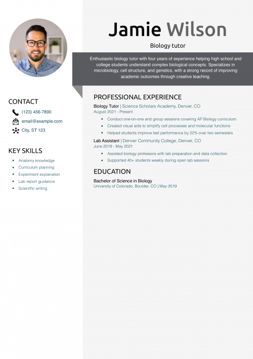 Biology tutor resume example