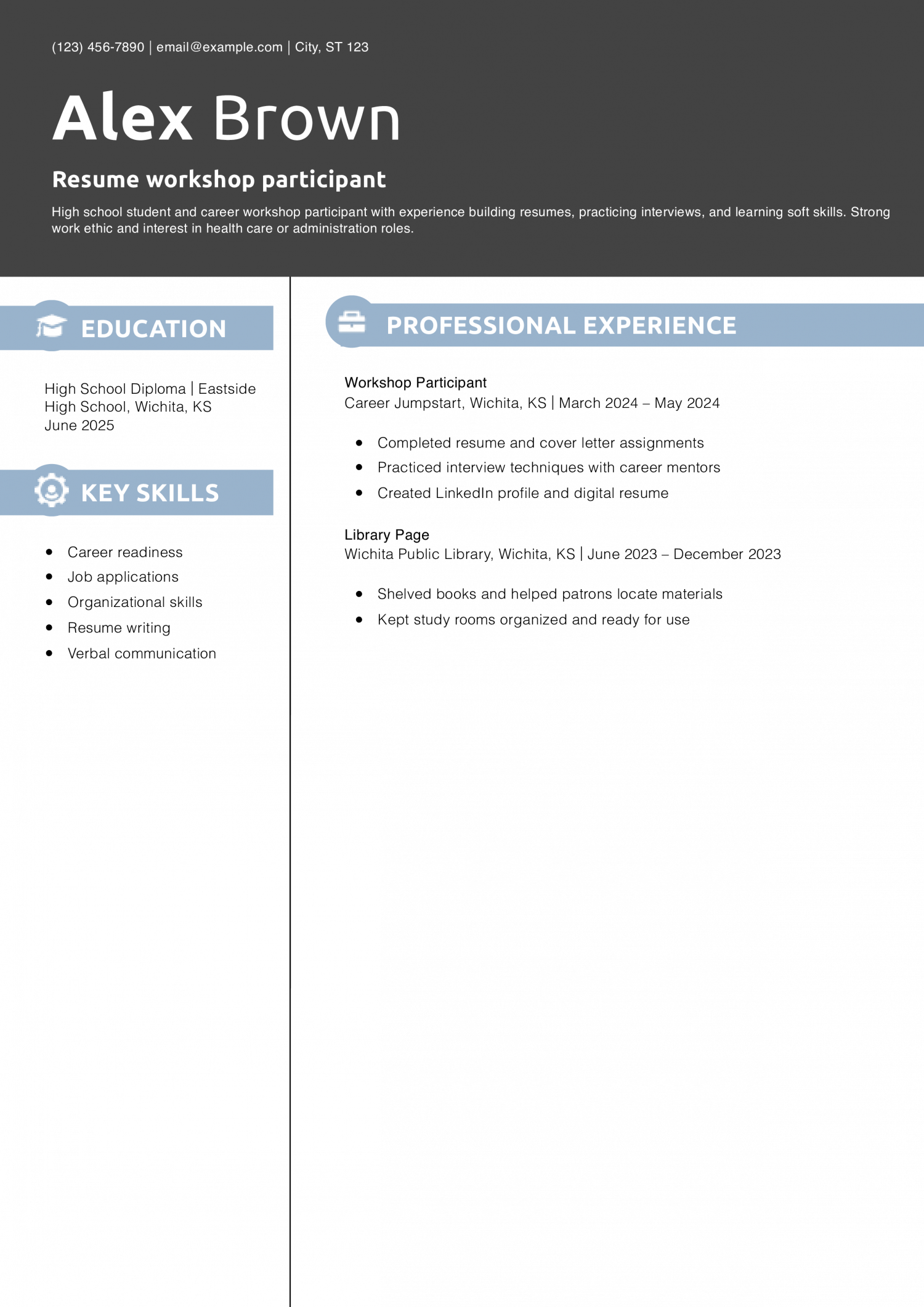 Resume workshop participant resume example