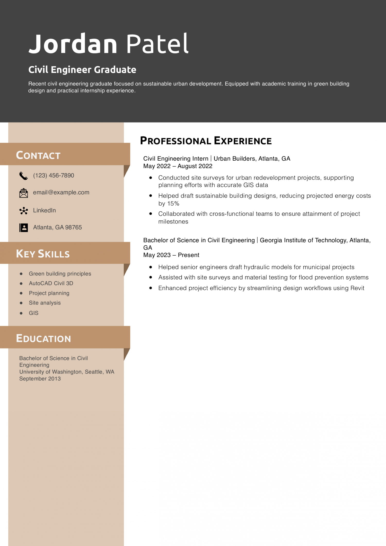 Civil Engineer Graduate Resume