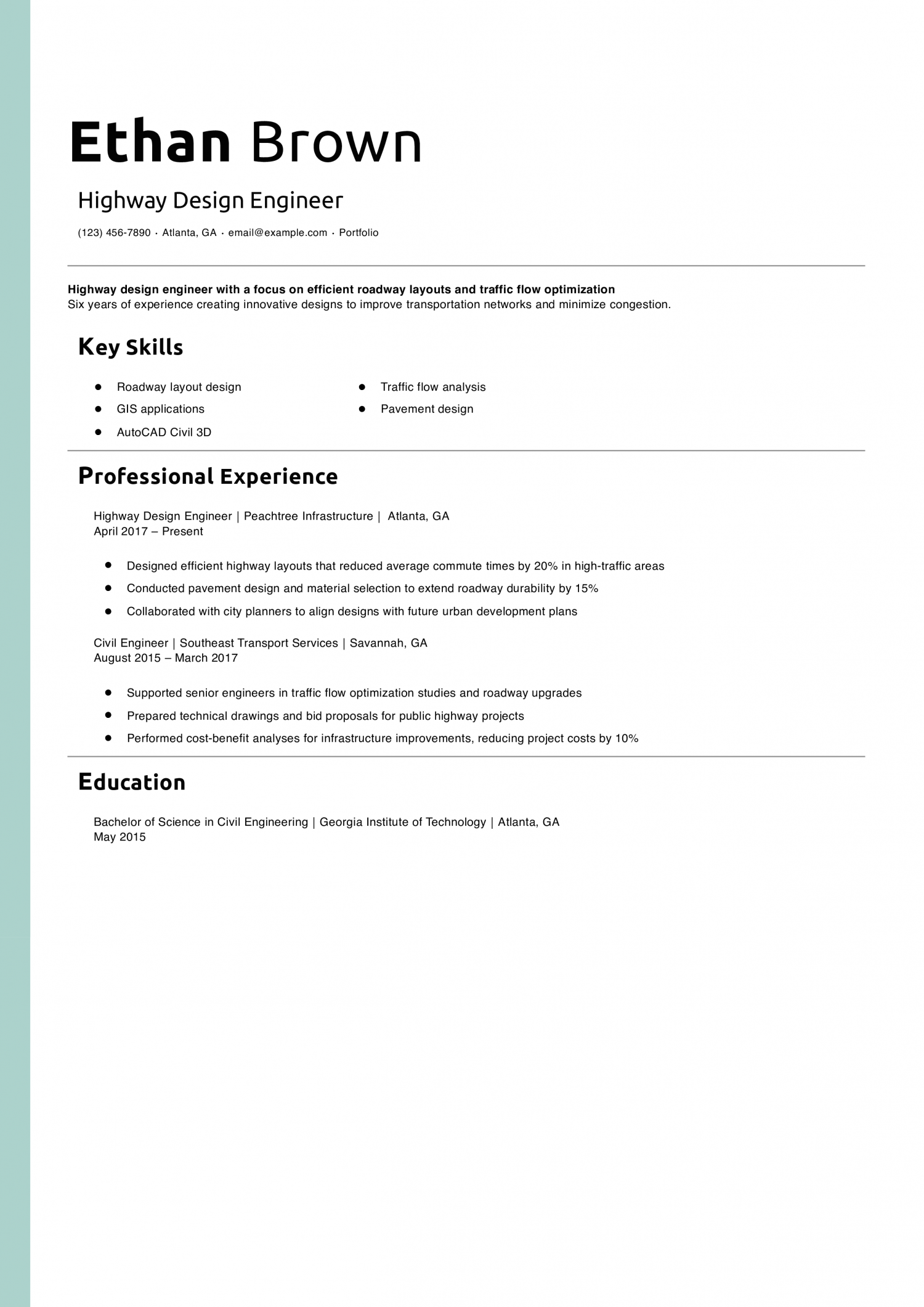 Highway Design Engineer Resume