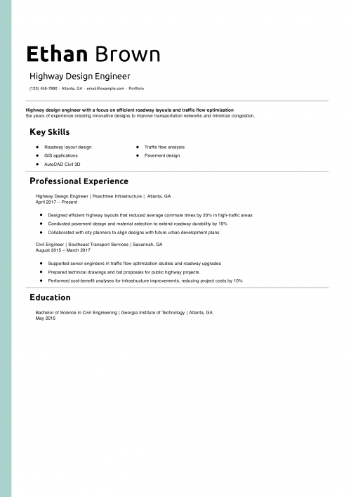 Highway Design Engineer Resume